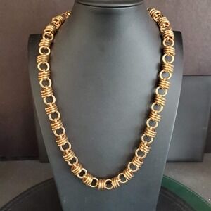Milor Italy Bronze Rose Gold Tone Ribbed Chunky Link Statement Necklace 24 in
